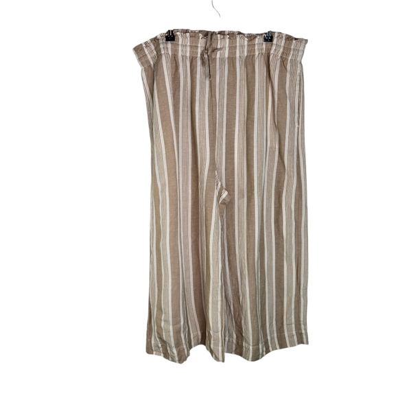 Madewell Smocked Hudson Pull On Crop Linen Striped Wide Leg Cropped Pants - Picture 3 of 8